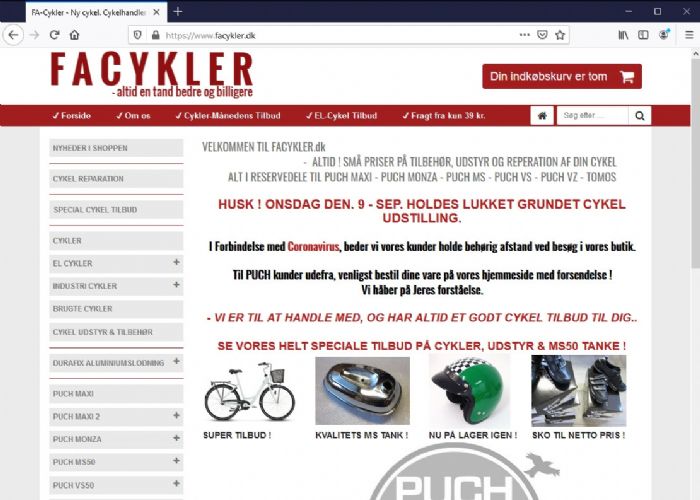 FACYKLER Hjemmeside, CMS, webshop og hosting