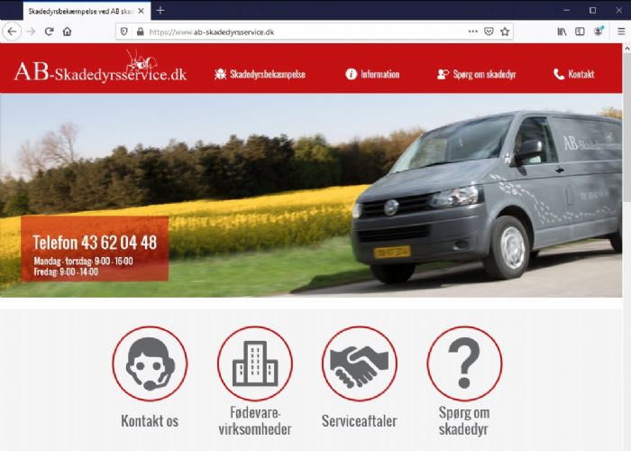 AB-Skadedyrsservice Hjemmeside, vedligeholdelse og hosting
