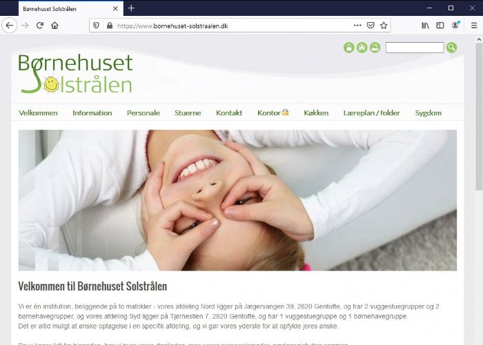 Børnehuset Solstrålen Hjemmeside, CMS og hosting.<br>Leveret med special back-end så institutionens stuer selv kan lave daglige opdateringer til forældrene.