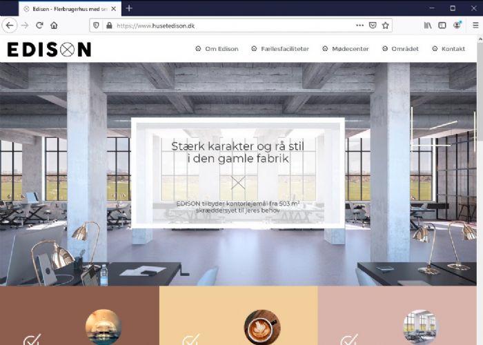 Huset Edison Hjemmeside, vedligeholdelse og hosting.<br>Design er leveret af kundes egen grafiker.