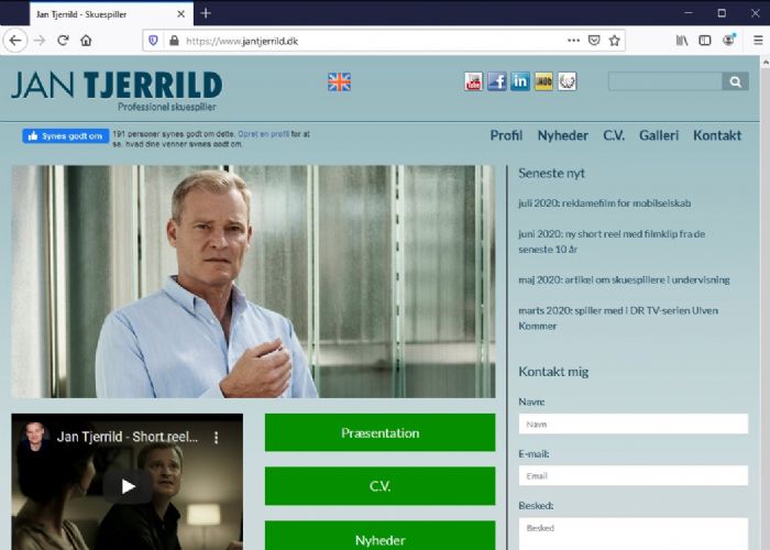 Skuespiller Jan Tjerrild Hjemmeside, CMS og hosting.