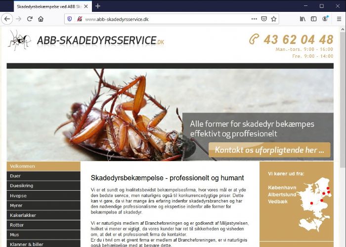 ABB-Skadedyrsservice Hjemmeside, vedligeholdelse og hosting.