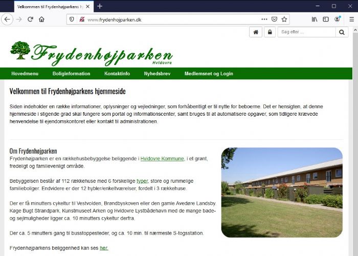 Frydenhøjparken Hjemmeside, CMS, hosting.<br>Leveret med bookingsystem til af forskellige effekter i foreningen samt SMS modul