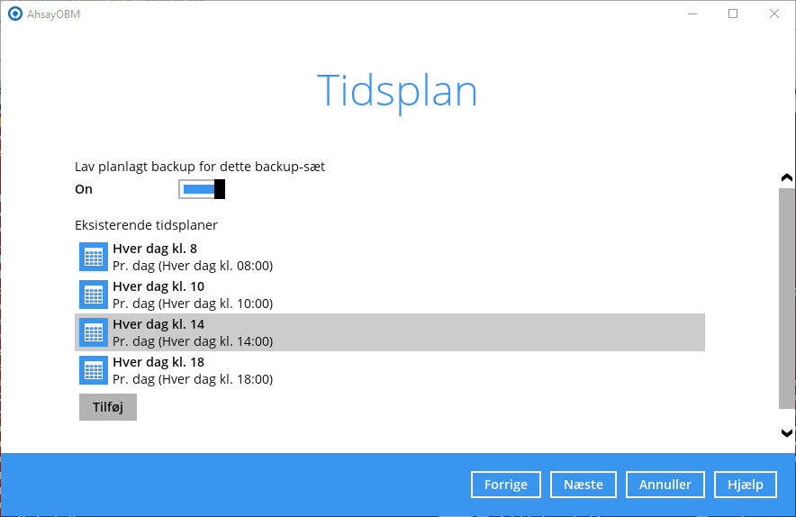 Backup tidsplan